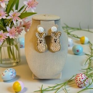 Beaded Bunny Earrings • Easter Spring Statement Earrings • Pearl Bead Dangle